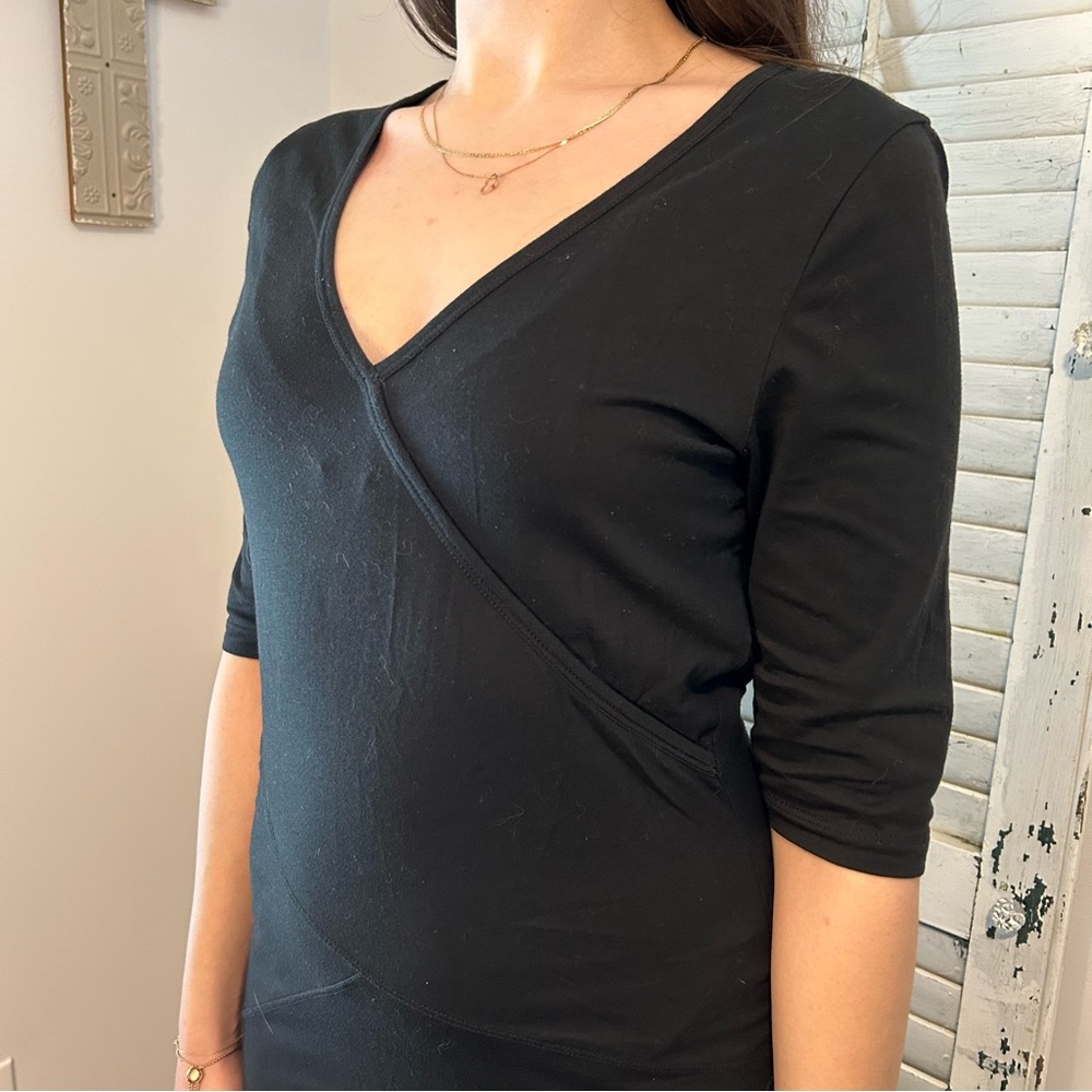 LOLE Faux Wrap Organic Cotton Knee Length Dress w/ Sun Protection granola